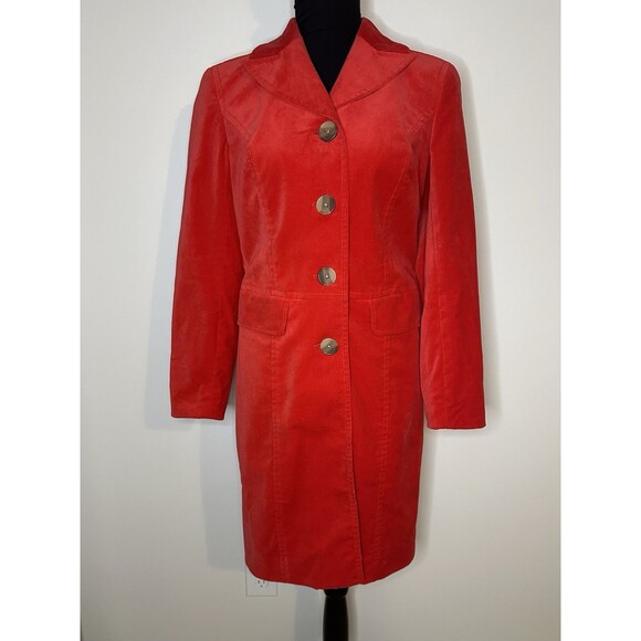 Sigrid Olsen Midi Coat Velvet Red Button Up Overcoat Sz Small #1078 - Picture 1 of 13